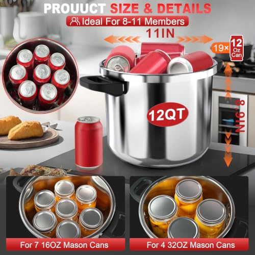 Image of [3-IN-1] Pressure Cooker 12 Quart, 18 /8 Stainless Steel Pressure Canner