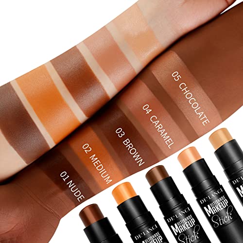 2022 Upgrade Cream Contour Stick With Built-In Brush,3 In 1 Concealer Bronzer Foundation Stick,Face Brightens Shades Contour Pen,Travel-Friendly Waterproof Longwear Face Body Contouring Makeup,Nude #TOP2