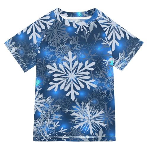 Aflyko Christmas Boys' Swim Shirt Snowflake Silver Blue Rash Guard Beachwear Sun Protection Fishing Hiking Camping Surfing Swimming Toddler Infant Summer Daily T-Shirt, 4T