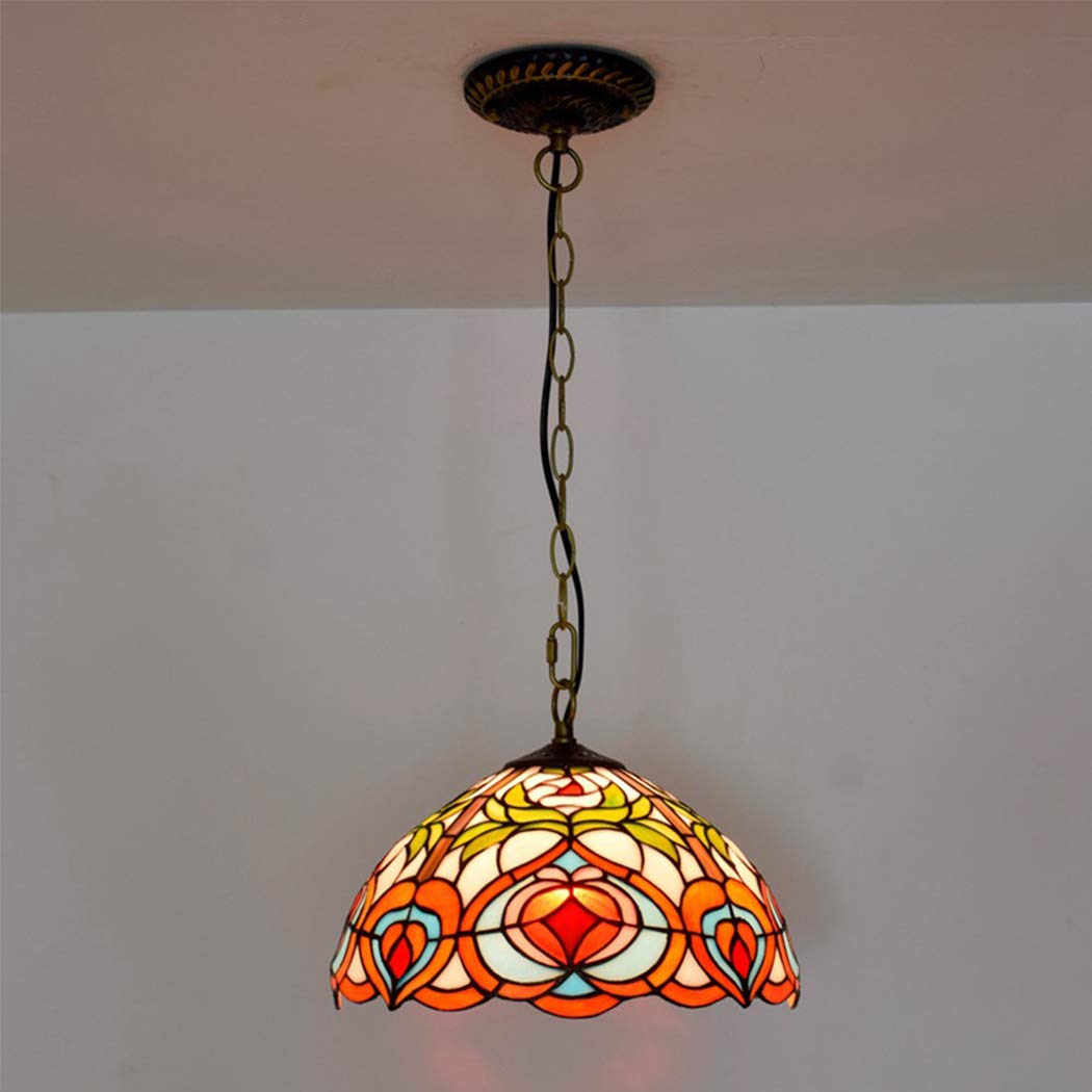 Lustre Tiffany suspendu avec plafonnier en verre coloré rétro pour chambre et couloir - 8