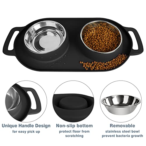 Wesen Pet Dog Bowls 2 Stainless Steel Dog Bowl With Handle No Spill Non-Skid Silicone Mat & Food Scoop Water And Food Feeder Travel Bowls For Small Medium Dogs Cats Puppies #TOP3