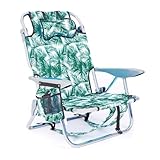 Canpsky Portable Beach Chair for Adults, Outdoor Camping Chair Lay Flat Folding Backpack Beach Reclining Chair with 5 Positions, Headrest, Cup Holder, Heavy Leaf