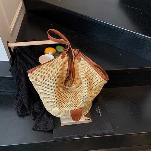 Bolso de paja para mujer tipo tote grande miniatura 3