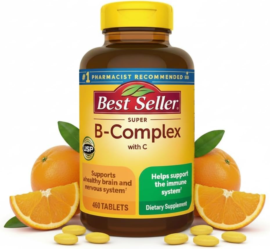Nature B-Complex Vitamins for Adults – 460 Tablets, High Potency Vitamin B Supplement for Energy Production, Metabolism & Nervous System Support – 15 Month Supply – Includes MEELTA Wellness Guide