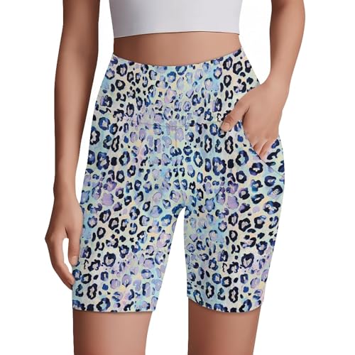 Leggings cortos de gimnasio con bolsillos Amzbeauty en leopardo acuarela talla XS