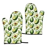 Green Leaf Avocado Print Ofenhandschuhe für Frauen, niedliche Küchenhelfer, Ofenhandschuhe, hitzebeständig mit Baumwollfutter