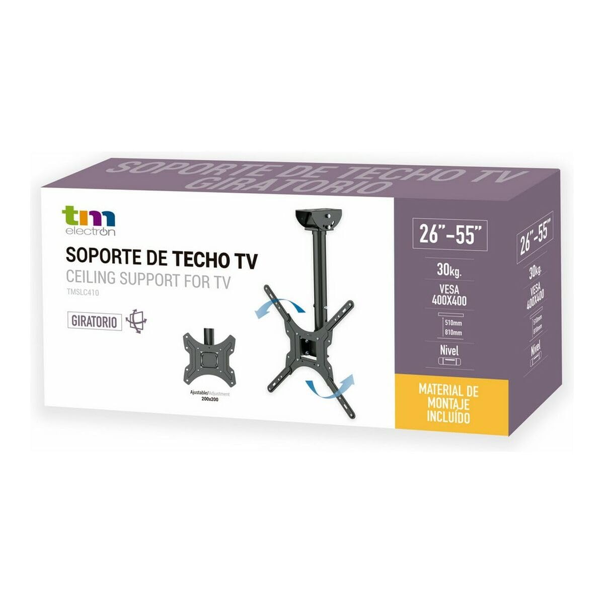 TM Electron TMSLC410 Soporte Universal de Techo Extensible y Giratorio para monitores o televisores LED, OLED, LCD, Plasma de 26" a 55",MAX. 30Kg, VESA 400x400, Negro