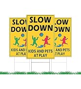 Slow Down Kids & Pets Sign - 4 Pack Double Sided 12x18 Inches - Corrugated Plastic With Stakes - View #3