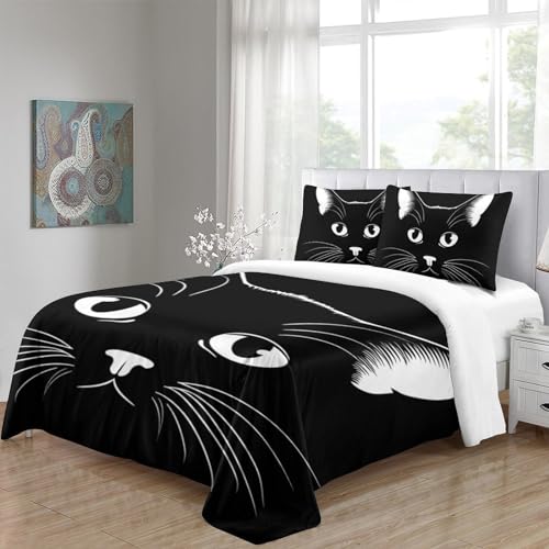 Housse de couette 220x240 chat mignon avec taies d'oreiller ado - 5