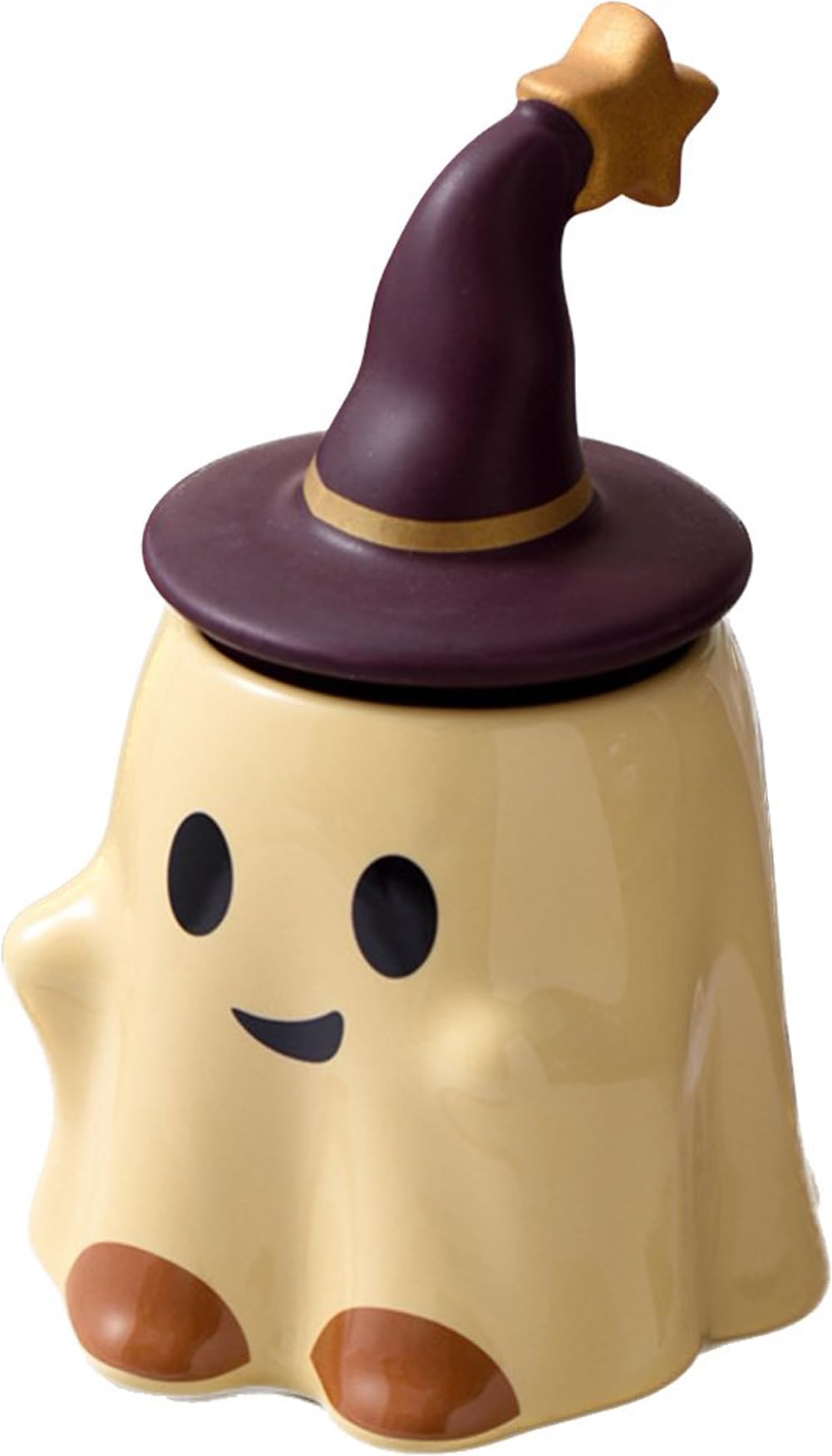 KKGUD Novelty Tea Cup, Ceramic 11oz Halloween Coffee Mug with Lid- Friendly Ghost (Yellow), Friendly Ghost- Yellow, Normal