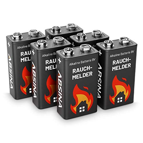 Rauchmelder Batterie 9V Block - 6er Pack Alkaline 9V Block Batterien langlebig & auslaufsicher - Blockbatterien für Feuermelder,
