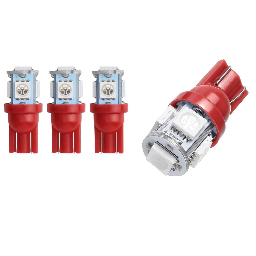 red led t10 wedge bulb lights for motorcycle dashboard indicators | 5-smd 5050 bright led | 12v dc indicator & pilot lamp | pack of 4
