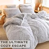 M-V-O Luxury Faux Fur Shaggy Duvet Cover Bed Set, Snuggle Cuddle Hugg Snug Duvet Cover Set, Super Soft Fluffy Fur Quilt Sets, Warm Thermal Cosy Winter Bedding Set (Silver, King) - Image 6