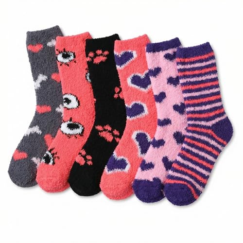 Image of Tipi Toe Womens Fuzzy Crew Socks with Anti Slip Grips Warm Cozy Fluffy Winter Slipper Socks Non Skid Home Socks for Women