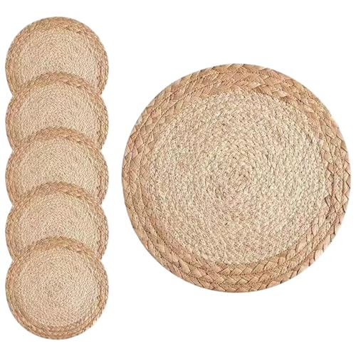 6 manteles Individuales de Paja Redondos Tejidos de 12 Pulgadas, tapete de Mesa rústico Resistente al Calor para Mesa de Comedor, Boda, Granja