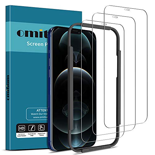 omitium Verre Trempé pour iPhone 12 / iPhone 12 Pro (6,1), [3 Pièces] iPhone 12 Pro Film Protection écran [Couverture Complète] avec Cadre d'Alignement 9H Dureté Glass iPhone 12 Vitre Protection