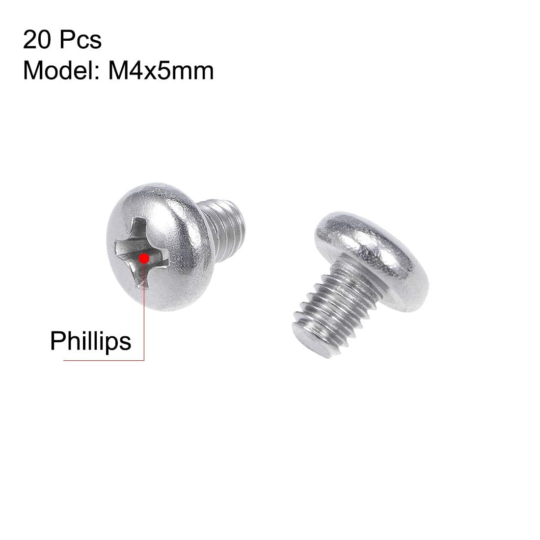 TOP-VIGOR 20Pcs Cross Pan Head Machine Screws, M4x5mm Phillips Round Head Screws Bolts for Machinery Furniture, Car - Image 3