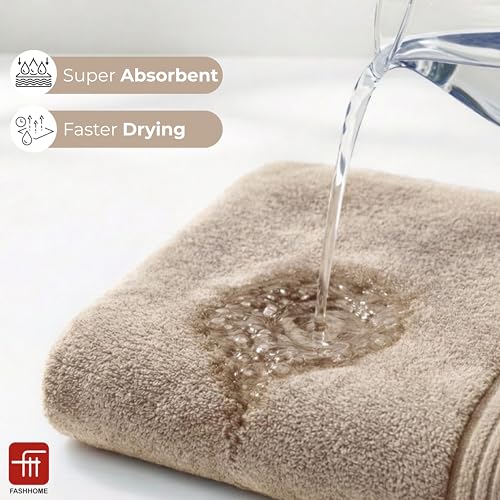 Image of 380 GSM 100% Cotton Highly Absorbent Light Weight Quick Dry Large Couple Bath Towel Set of 2 (Beige)