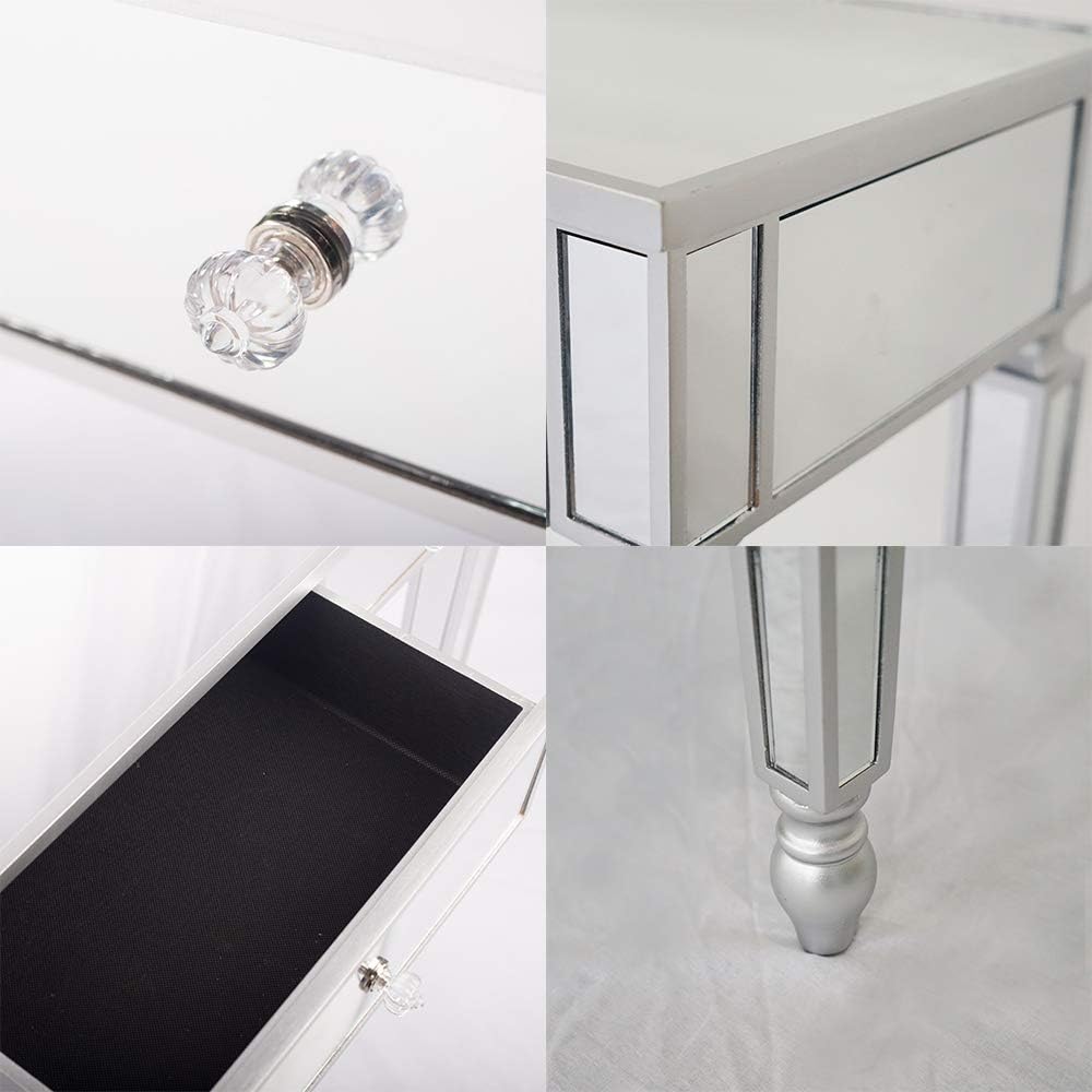 Goujxcy Mirrored Console Table Makeup Vanity Table Dressing Desk with 3 Drawer, 41" Silver Sofa Table Modern Glass Accent Tables for Bedroom Dressing Room Living Room (Sliver)