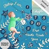 Scheuer Brand Double Sided Monthly Baby Milestone Blanket- Month Blanket for Baby Pictures | Photo Blanket with Baby Photo Props | Monthly Blankets for Newborns | Boy and Girl Milestone Blanket