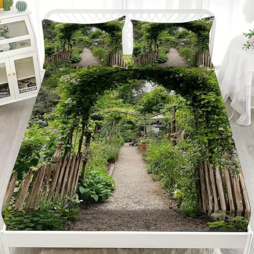 Individual Sábana Bajera 90x190 cm Plantar Un JardíN De Vides Microfibra Suave Transpirable Sabanas Elástico en el Borde Bolsillo Profundo 30cm Paisajes Naturales para Niños Adultos Dormitorio