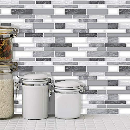 Art3d 10-Sheet Self Adhesive Backsplash, 12 in. x 12in. Grey Marble Design 3D Wall Panels