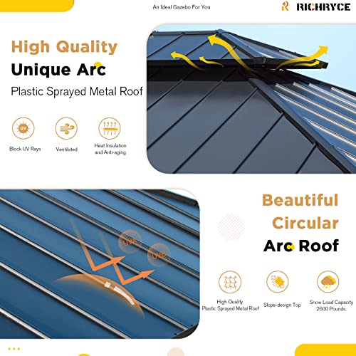 Richryce 11' X 13' Solid Wood Gazebo, Hardtop Gazebo Plastic Sprayed Metal Roof Outdoor Gazebo Canopy Double Vented Roof Pergolas Wood Frame With Netting And Curtains For Garden, Patio, Lawns, Parties #TOP2