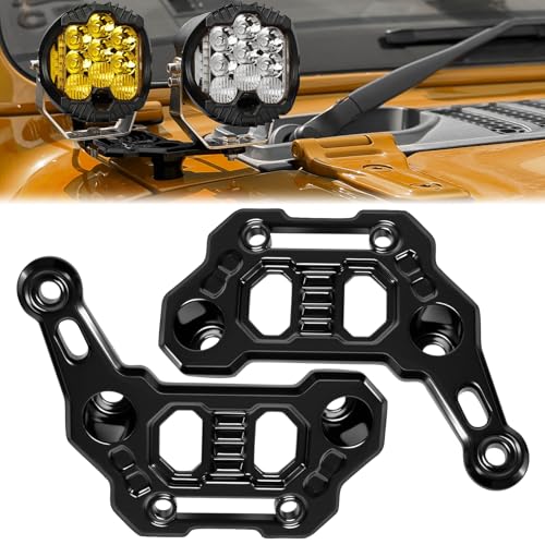 Image of UNI-SHINE 2-Pack Dual Hood Mounting Brackets for Light Bar Fit for Jeep Wrangler JL JLU Gladiator JT 2018-2026 Aluminum A-Pillar Auxiliary Cowl Mounts for LED Pod & Ditch Lights
