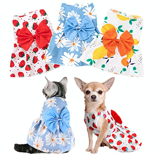 Petcare 3 Pack Dog Dress Small Dog Clothes Girl Cute Bow Tie Puppy Dresses Funny Fancy Floral Strawberry Summer Princess Dresses For Dogs Shih Tzu Chihuahua Yorkie Pomeranian Dog Clothes Outfits, Xl #TOP9
