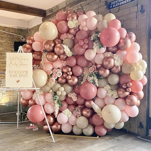 Image of PartyWoo Dusty Pink Balloon Arch Kit Garland 140pcs Different Sizes of 18 12 10 5 Inch Blush Rose Pink Nude White Sand Gold Confetti Boho Balloons for Baby Shower Birthday Wedding Party Decorations