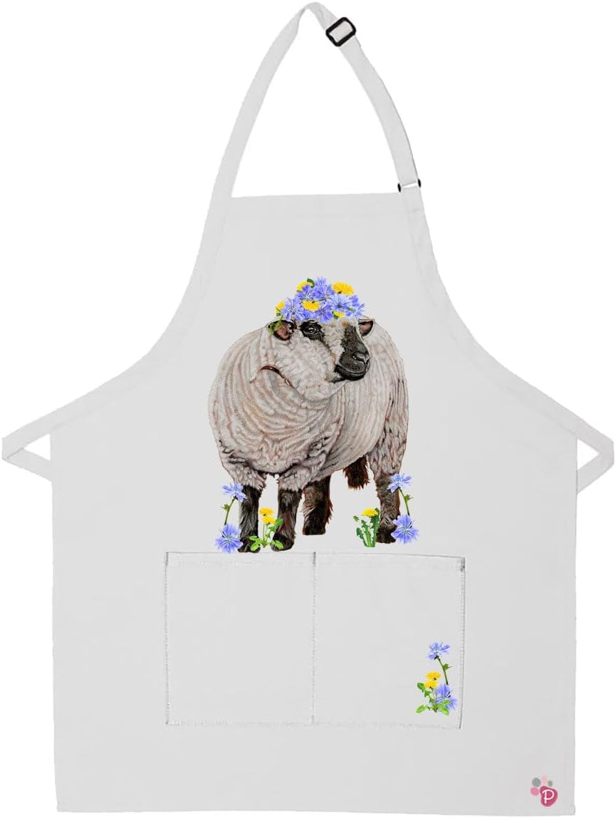 Hampshire Sheep Apron Two Pocket Bib Apron with Adj Neck