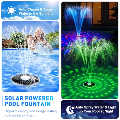 Solar Fountain with Light Show, Floating Solar Pool Fountains for Above Ground Pools,2025 Upgraded Floating Pool Fountains with Anchor&Rope, Solar Powered Pool Water Fountain Pump for Pool,Outdoor-1PC
