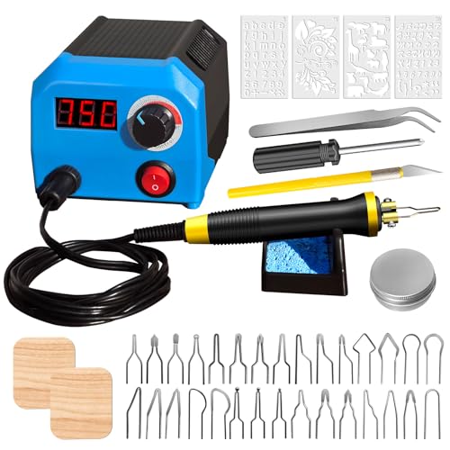 FIRElood LH55-1 wood burning kit,wood burning tool,digitally adjustable temperature wood burner kit,professional wood burner tool kit for adults beginners craft,pyrography pen (LH55-A pen)