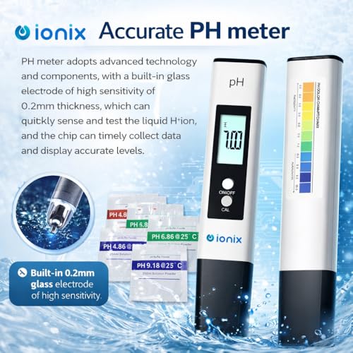 Image of IONIX PH Meter for Water Testing, PH Meter with 6 Buffers Packets of 250 ml each, PH Tester for Water with Auto Calibration Mode, Automatic Temperature Compensation & Big Backlit LCD with Carry Box