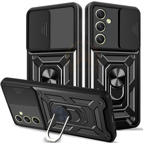 Image of Armor Bumper Back Cover Case for Samsung A34 5G Rotating Camera Cover, Ring Holder & Kickstand | Heavy Duty & 360 Degree Protection Samsung A34 5G Back Cover (Black)