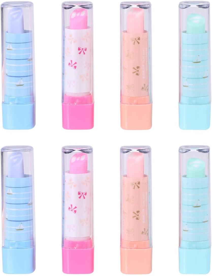 Operitacx 10pcs Lipstick Eraser, Cute Pencil Erasers Stationery Cute Stationery Random Style
