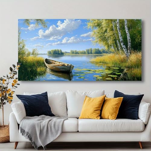 Tableau abstrait minimaliste de bateau 60x120 cm avec cadre intérieur pour décoration murale