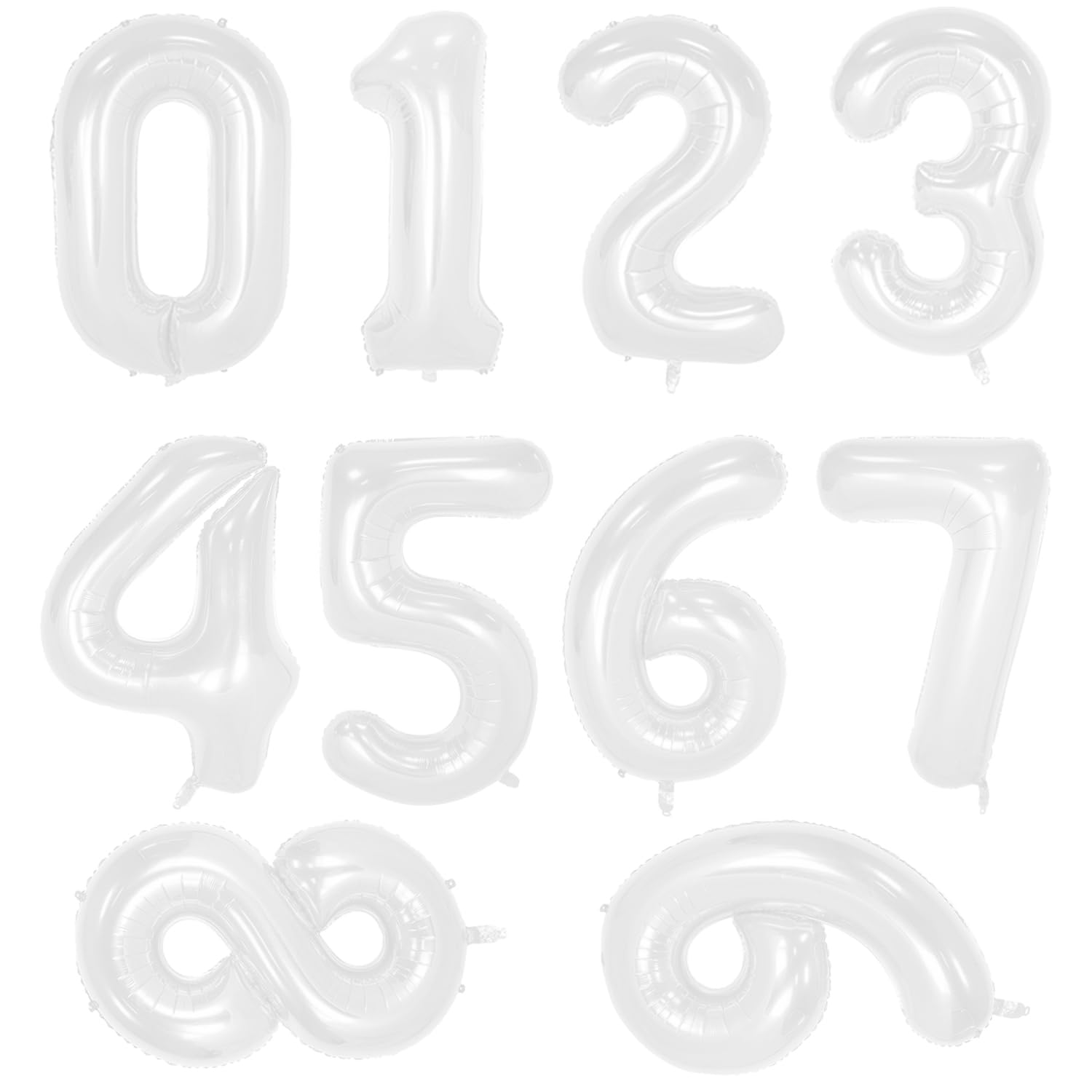 10 Pcs Number Balloon, Number 0-9 Foil Balloons 16 Inch Self Inflating Balloon Digital 0-9 Air Filled Helium Mylar Digit Balloons for Birthday Party Anniversary Celebration Decorations (White)