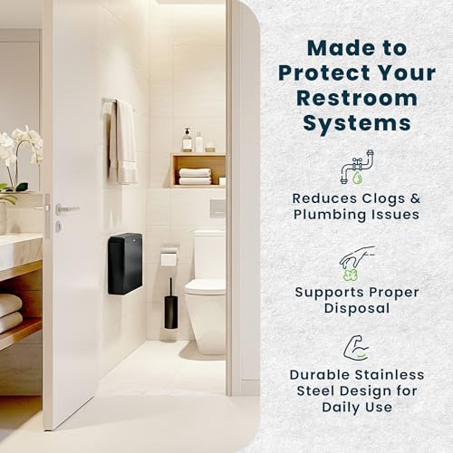 Image of Alpine Sanitary Napkin Receptacle - 2 Pack Wall Mounted Tampon Holder, Feminine Hygiene Trash Can for Bathroom Provides Clean & Odor-Free Restroom in Home, Office & Public Restrooms (Black)