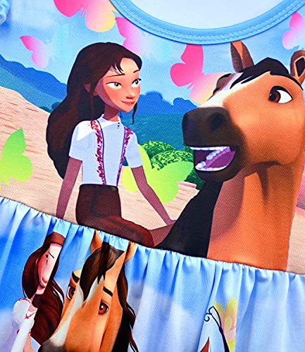 Rogkidha Christmas Dress For Girls Summer Toddler Casual Graphic Dresses Short Sleeve Kids Horse Cartoon Princess Playwear Comfy Daily Wear Novelty Clothing Child Fashion Clothing Blue,(2-3T,100Cm) #TOP2