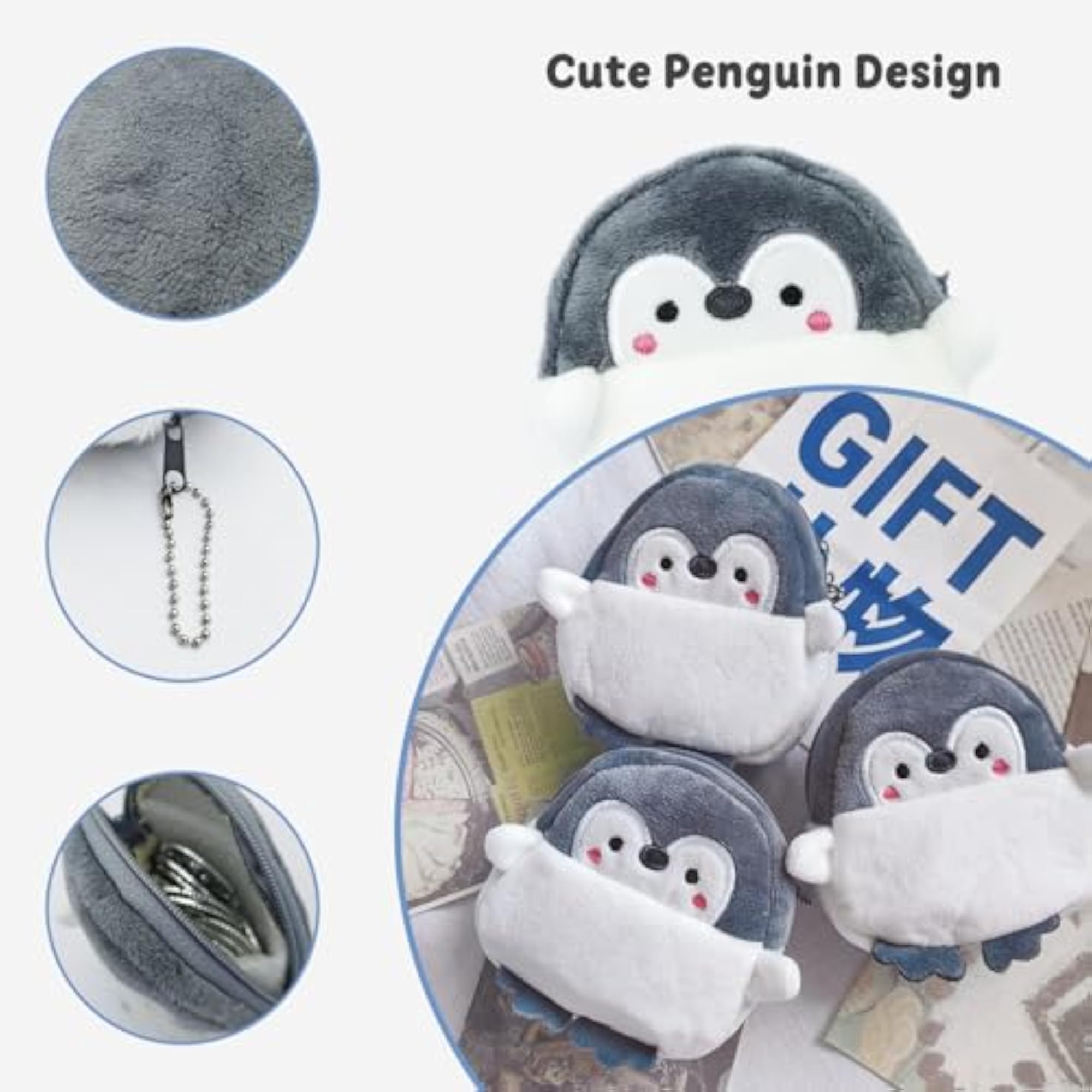 2PCS Plush Coin Pouch, Cute Penguin Change Purse