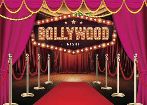 Indian Red Carpet Photography Backdrop for Stage Curtain Background, Party Decorations, Bollywood Theme, Hindi Movies (Red-Pink)