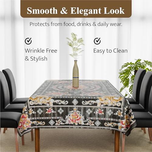 Image of Kuber Industries 60x90 Inch PVC Dining Table Cover 6 Seater Waterproof | Dining Table Cover /Sheet for Party and Events | Passion Flower Print - Grey