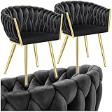 tectake® Juego De Sillas de Comedor, Silla Acolchada con Reposabrazos, Diseño Anudado, Estructura de Acero, Cocina, Sillas Comedor Nordica - 2 Sillas Negro/Oro