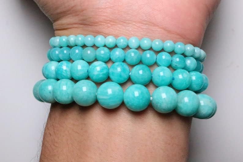 Amazonite Peruvian Jade AAA Bracelet,Gemstone Bead Bracelet,Stacking Bracelet,Genuine Amazonite Bracelet Protection Relieves Stress Anxiety Gift for Men & Women Jewelry Making 8mm 7.5 Inch