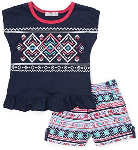 Image of ToBeInStyle Girl's Two Piece Summer Set Cute Tee Top and Matching Shorts Adorable Outfit