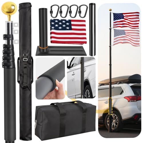 AirVows 20FT Tailgate Flag Pole Kit, with Flagpole & Base Storage Bag, Fits RV/Pickup/Sedan/SUV, Portable Flag Pole with 20" Car Scratch-Proof Protective Tube, Thickened Aluminum, Dual Flag Mount