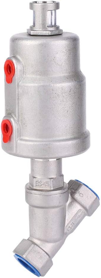 Pneumatic Angle Seat Valve Air Actuated Steam Valve with PTFE Sealing Female Thread Stainless Steel Body 1/2 Inch DN15 Industrial Process Control Valve