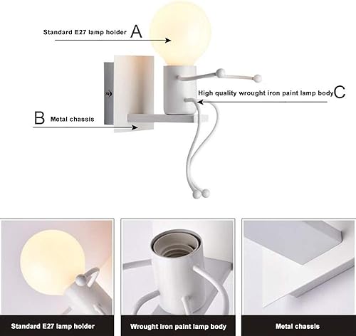 Vista 6 de Moderno retro creativo dibujos animados de hierro forjado lámpara de pared nórdico moderno pequeño Iron Man accesorios de iluminación LED sala
