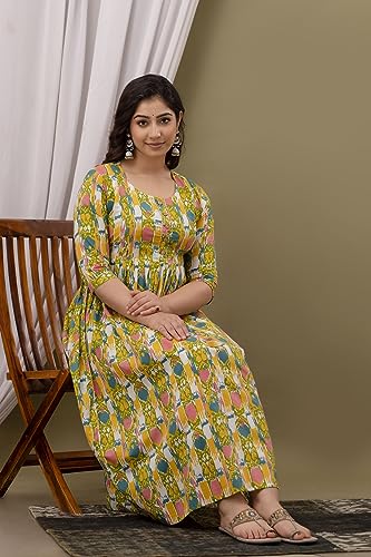 Image of Maternity Feeding Kurti for Women | Cotton Blend Anarkali Dress with Nursing Zip for Pre & Post Pregnancy